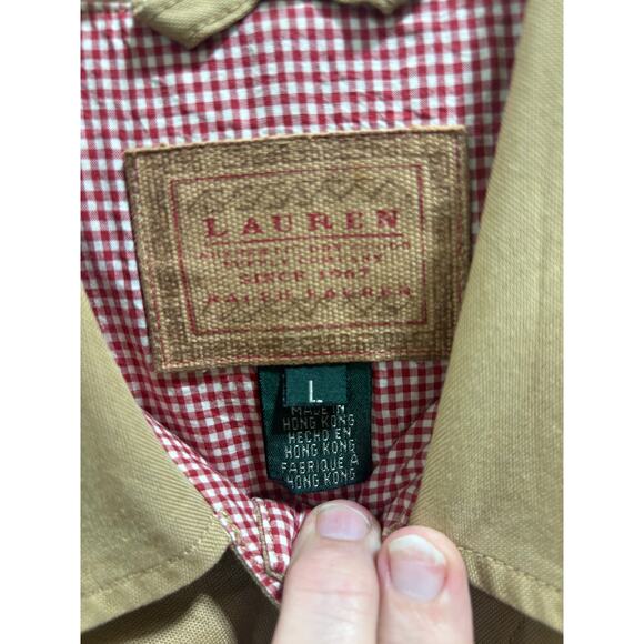 Vintage Lauren Ralph Lauren Canvas Chore Jacket Women’s Lg Tan Gingham Utility - Picture 4 of 5